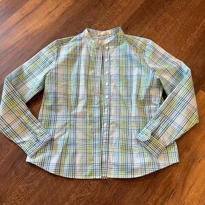 Orvis plaid button down shirt womens‎ size 14 blue green white carefree material